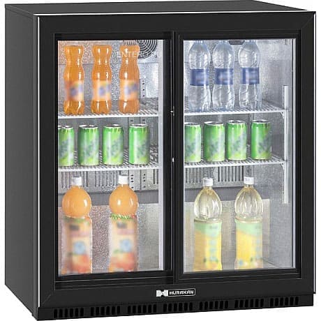Барный холодильник 185 л Hurakan в аренду, купе 2 двери, среднетемпературный от +1 +10 градусов, с подсветкой, черный цвет